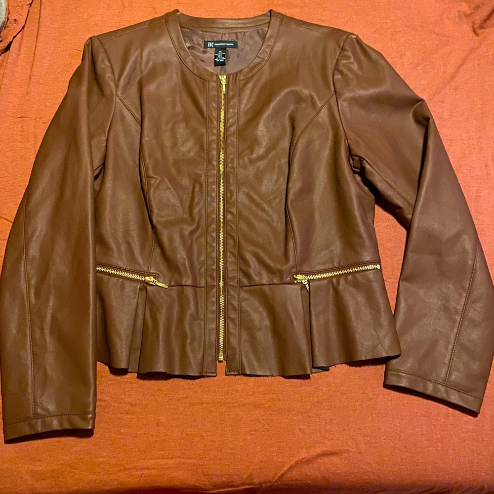 INC International Concepts Peplum Leather Jacket